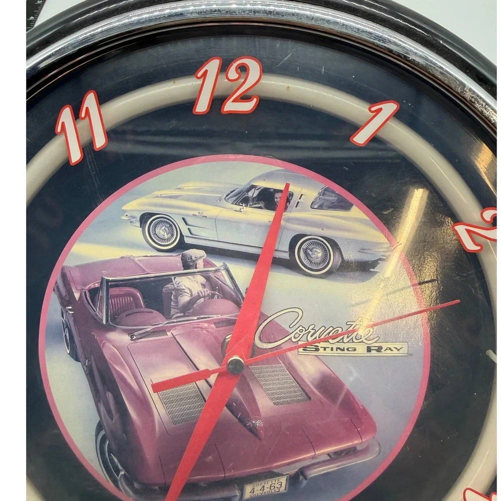 VTG Corvette Stingray Neon Wall Clock Red Light Classic Car Garage‎ Decor WORKS
